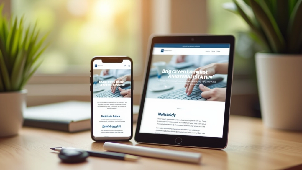 Mobile phone and desktop screen showing same header with responsive type scaling, text visible and readable on both sizes